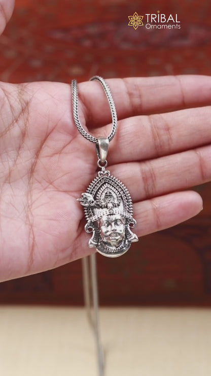 925 sterling silver Khatu Shyam pendant/ lord Krishna divine tribal jewelry nsp883