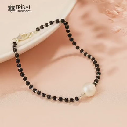 925 sterling silver cultural black beaded girls bracelet Combo use anklets,Mangalsutra bracelet sbr455