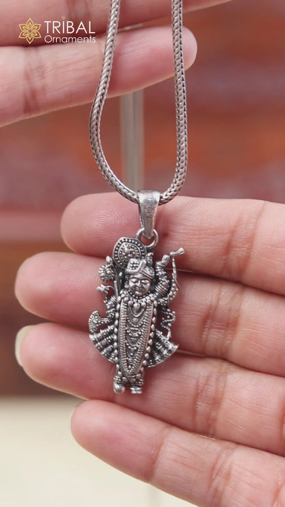 925 sterling silver Shree nath ji ( krishna ) Pendant with chain tribal jewellery nsp1049