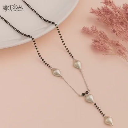 Pure 925 sterling silver black and pearl beaded Mangalsutra necklace ms114