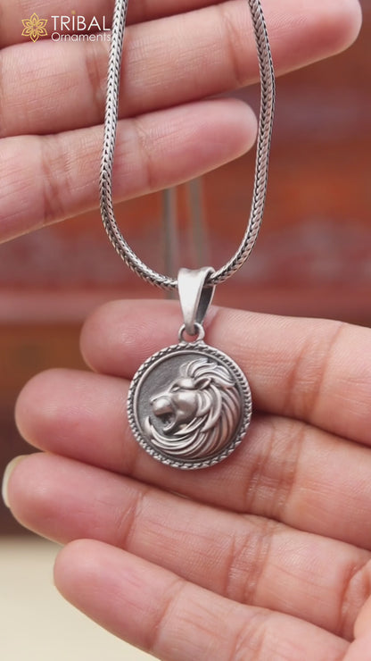 925 sterling silver lion head Pendant  with chain tribal  jewellery nsp1022