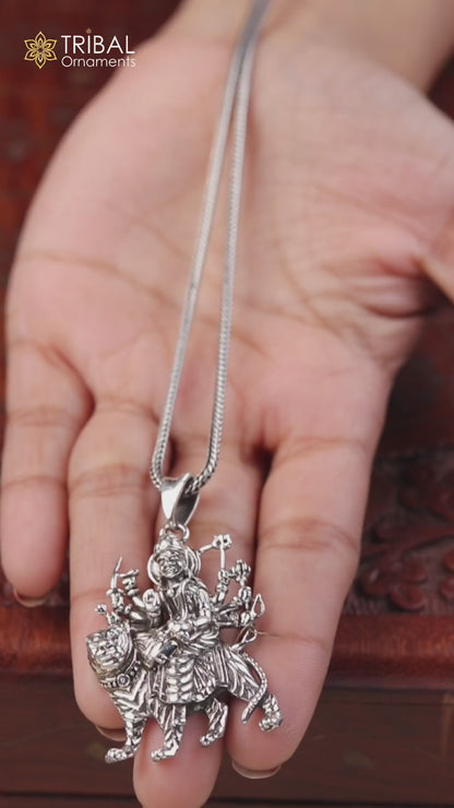 925 sterling silver Goddess bhawani/ Durga mataji with lion pendant amazing unisex jewelry ssp896
