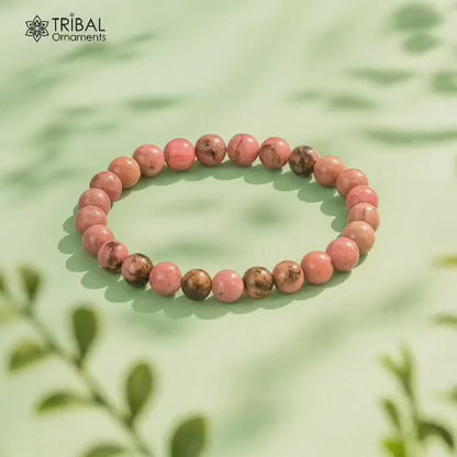 8 MM rhodonite natural stone beaded handmade bracelet, customized unisex Jewelry, stnbr132