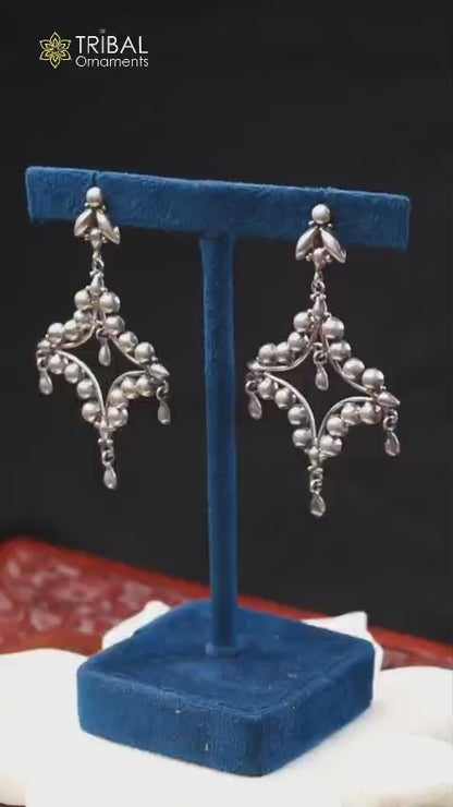 925 Sterling silver vintage design Floral stud stylish earring, fabulous drop dangle jewelry s1286