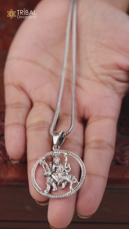 925 sterling silver Goddess bhawani/ Durga mataji with lion pendant amazing unisex jewelry ssp1560