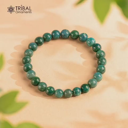 8 MM moss agate natural stone beaded handmade bracelet, customized unisex Jewelry, stnbr139