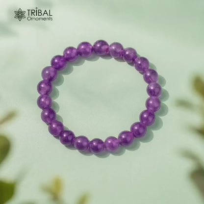 8 MM amethyst natural stone beaded handmade bracelet, customized unisex Jewelry, stnbr126