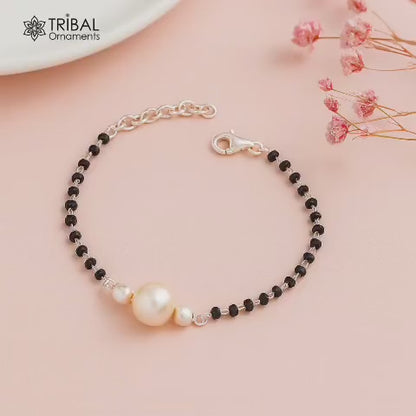 925 sterling silver cultural black beaded all sizes Combo use bracelet or anklets,Mangalsutra bracelet sbr454