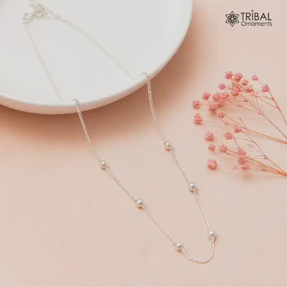 Pure 925 sterling silver pearl beads chain necklace, vintage antique style Mangalsutra necklace ms 101