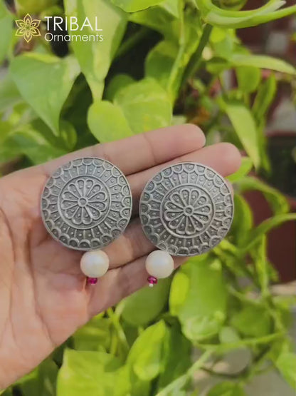 925 sterling silver vintage style round shape traditional earring s1363