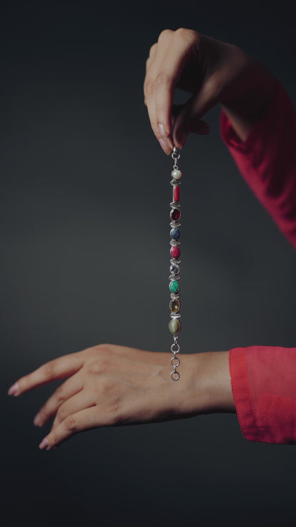 19 GM 925 sterling silver Navratan stone unisex nine stone bracelet sbr742