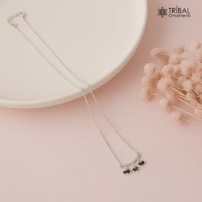 Pure 925 sterling silver black beaded chain vintage style Mangalsutra necklace ms 105