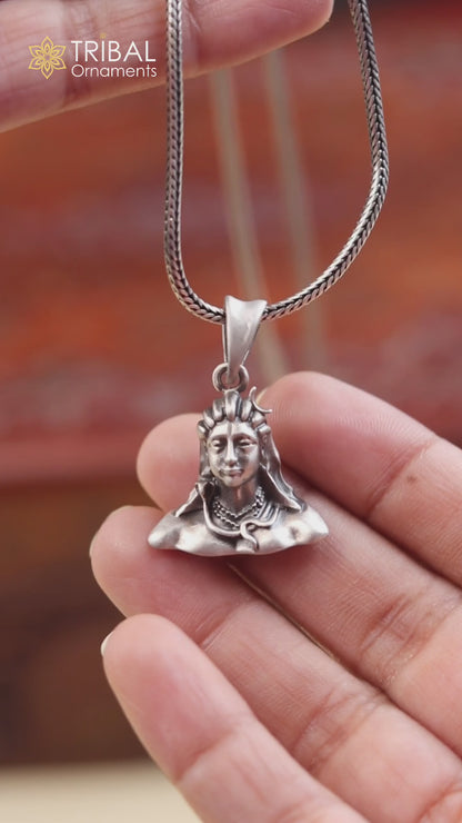 925 sterling silver lord Mahakal divine Pendant  with chain tribal jewellery nsp1032