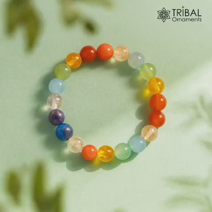 8 MM 7 Chakra multicolor (crystal) natural stone beaded handmade bracelet, customized unisex Jewelry, stnbr122