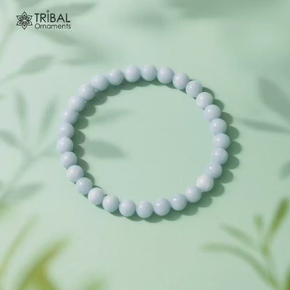 8 MM Angelite natural stone beaded handmade bracelet, customized unisex Jewelry, stnbr116
