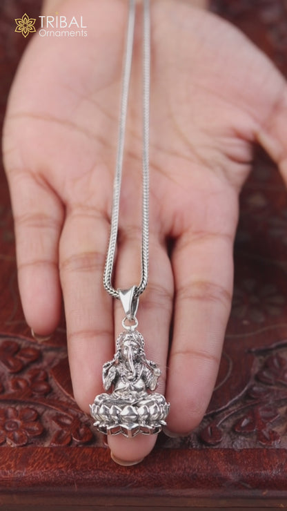 925 sterling silver Ganesha Pendant with chain tribal jewellery nsp1101