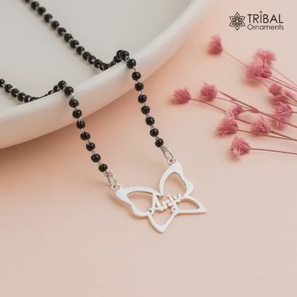 925 sterling silver black beads and flower design brides Mangalsutra personalized jewelry ms95
