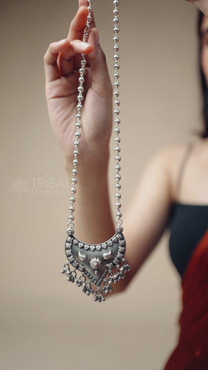 925 sterling silver 5.5mm beaded long necklace with unique design traditional cultural trendy functional necklace jewelry set543