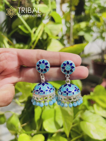 925 sterling silver stylish minakari design jumka earring er254