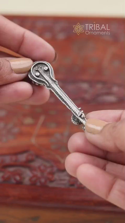 15 gm 925 sterling silver Saraswati Veena, Silver musical instrument Veena for Goddess Sharda, best gifting puja article for hindu temple art41