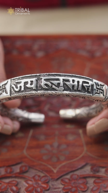 925 Sterling silver chitai work Jai Hanuman cuff kada divine unisex tribal ethnic jewelry nsk964