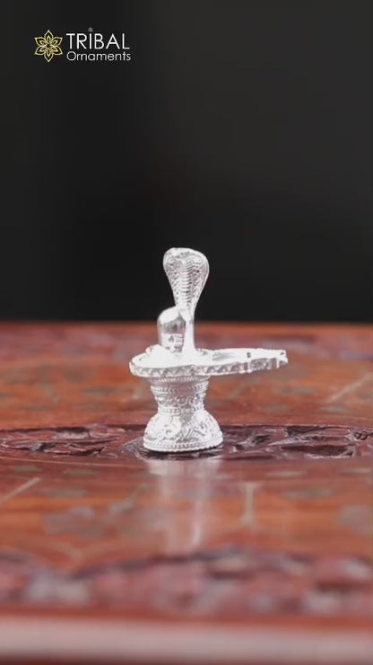 1" 925 sterling silver handmade small solid Lord Shiva lingam stand, silver Shivling puja article, for wealth and prosperity art594