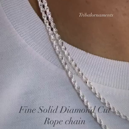18" Rope chain 925 sterling silver single rope chain, plain bright silver chain trendy style ch506