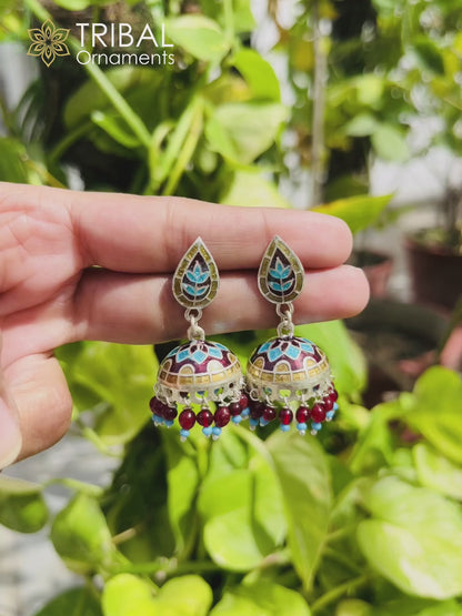 925 sterling silver stylish minakari design jumka earring er255