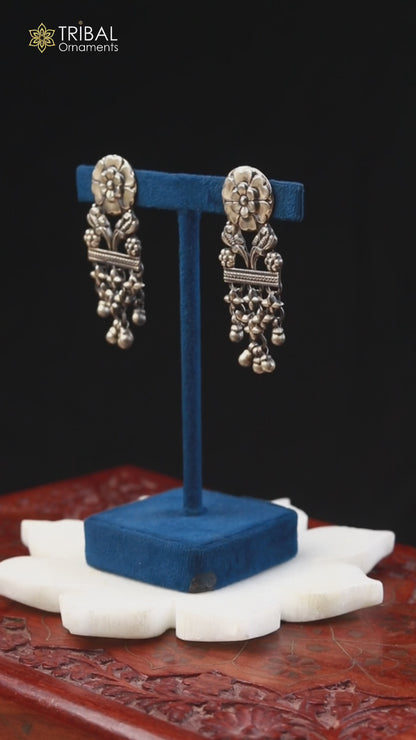 925 sterling silver vintage floral design jumka earring ethnic tribal jewelry s1369