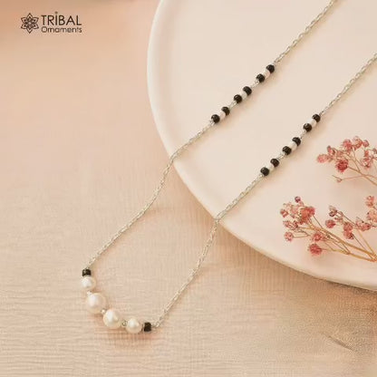 925 sterling silver pearl beaded chain necklace and vintage style Mangalsutra ms129