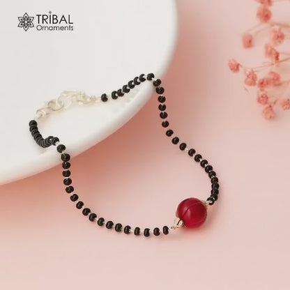 925 sterling silver cultural black beaded bracelet Combo use anklets,Mangalsutra bracelet sbr453