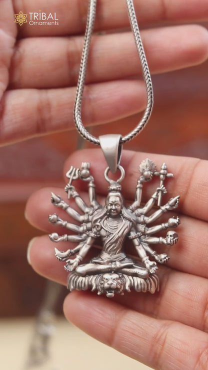 925 sterling silver handmade lord shiva (mahakal)Pendant with chain tribal jewellery nsp1006