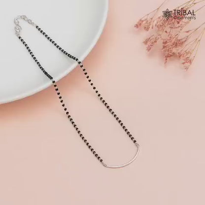 Pure 925 sterling silver black beaded chain vintage style Mangalsutra necklace ms107