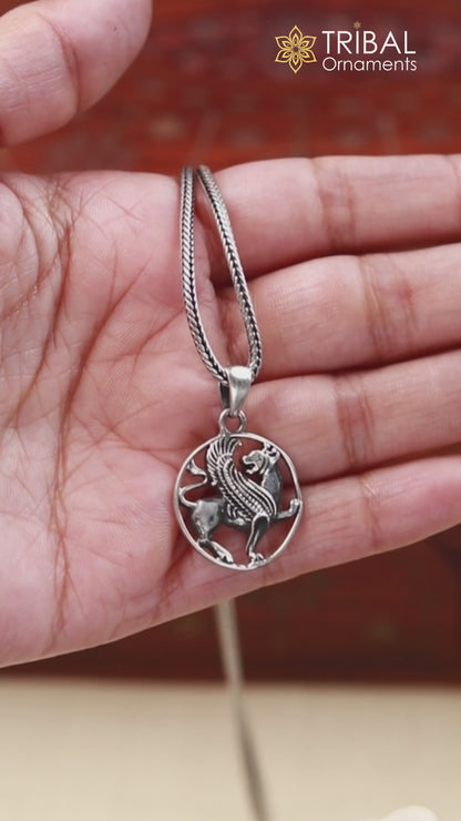 925 Sterling silver handmade ancient persian winged lion pendant nsp880
