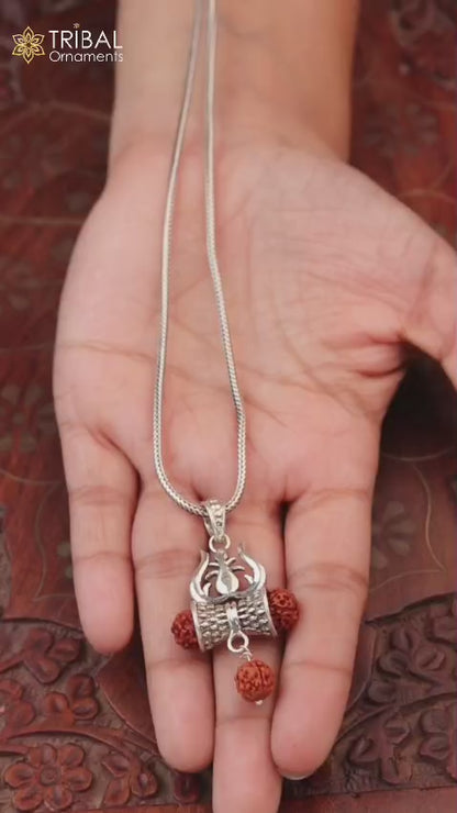 925 sterling silver Lord shiva trident shape rudraksha beads pendant for unisex ssp317
