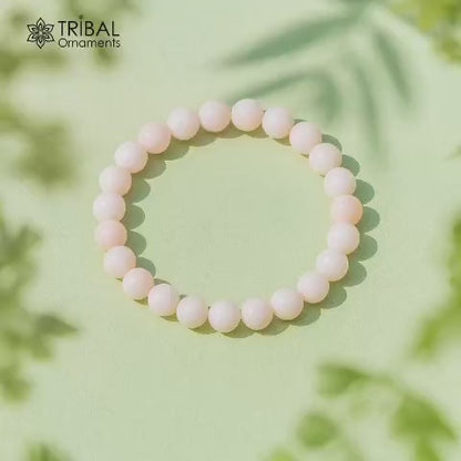 8 MM pink opal natural crystal stone beaded handmade bracelet, customized unisex Jewelry, stnbr137