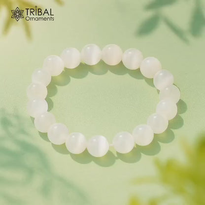 8 MM white natural selenite agate stone beaded handmade bracelet, customized unisex Jewelry, stnbr136