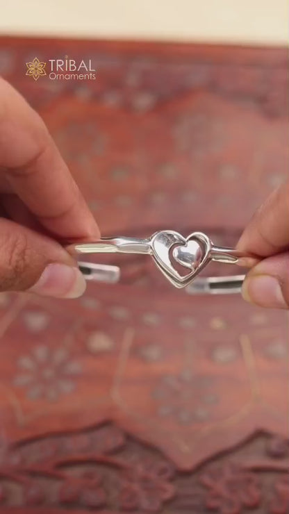 925 sterling silver exclusive heart design bangle cuff bracelet, easy to adjust with your wrist jewelry cuff46