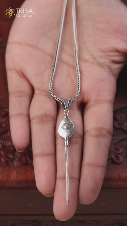 925 pure silver Divine LORD KARTHIKEYA Murugan Weapon pendant with wheat chain delicate jewelry NSP724