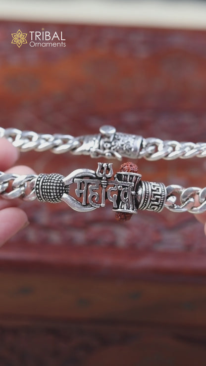 925 sterling silver heavy chain Mahadev bracelet, men's jewelry sbr788