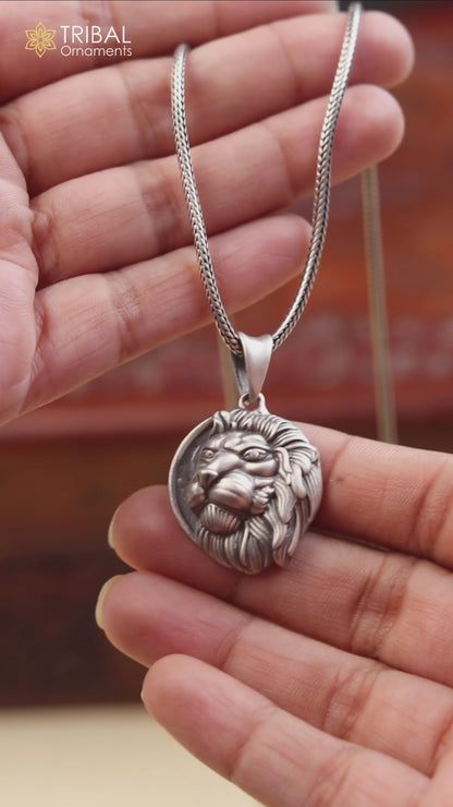 925 sterling silver lion head Pendant with chain tribal  jewellery nsp1021
