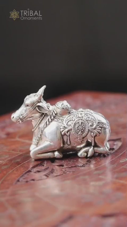 925 Sterling silver Lord Shiva Vahan Nandi Maharaj handmade small article for puja, best gift for lord Shiva, divine Nandi statue su998