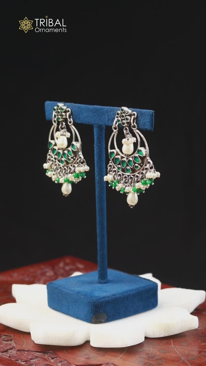 925 sterling silver Green Onyx stone stud earring drop dangling, best design charm earrings hanging tiny pearl tribal jewelry s714
