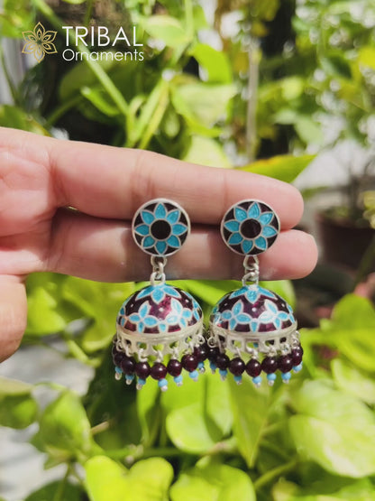 925 sterling silver stylish minakari mandala design jumka earring er215