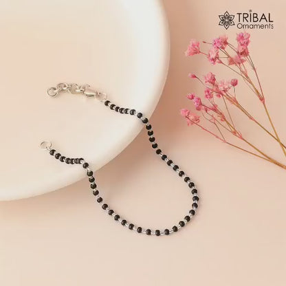 925 sterling silver modern cultural black beaded girls bracelet Combo use anklets Mangalsutra bracelet sbr459