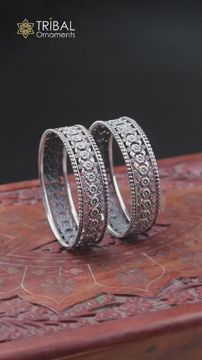925 sterling silver floral design bangle kada ethnic jewelry ba455