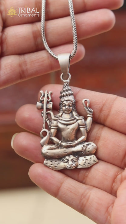 925 sterling silver lord Shiva aradhana style divine Pendant with chain tribal jewellery nsp1011