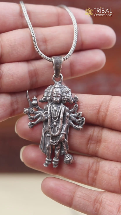925 sterling silver handmade lord Panchmukhi Hanuman ji Pendant  with chain tribal jewellery nsp1007