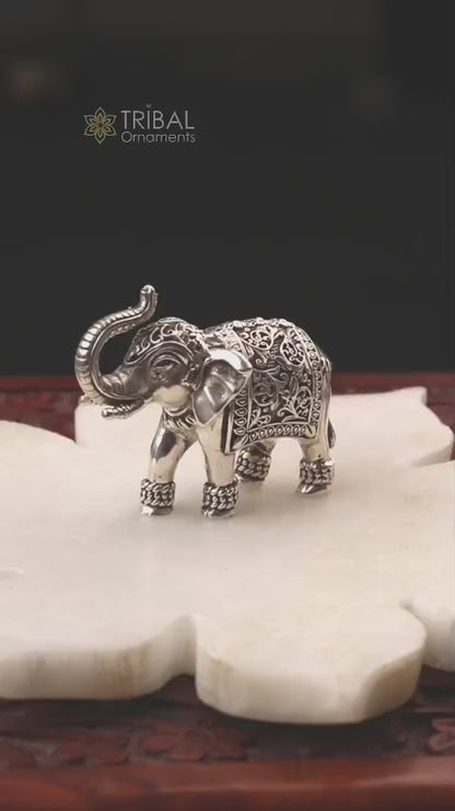 Pure 925 Sterling silver Kandrai work Nakshi design customized Elephant statue, puja article figurine, home décor puja articles art122