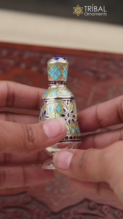 925 Sterling silver fabulous meenakari trinket box, container box, casket box, sindoor box, enamel work customized  box stb894